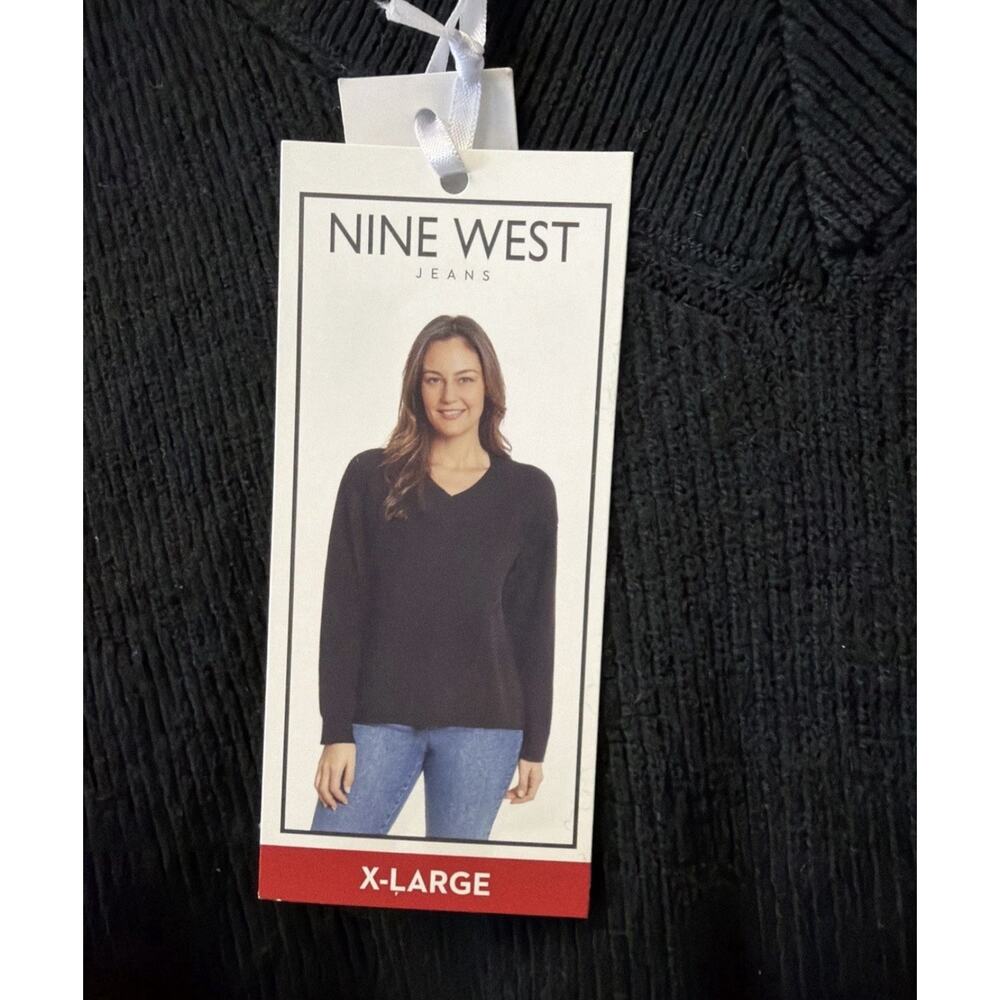 Nine West Women's Long Sleeve V Neck Ribbed Sweater Black Size XL - Picture 2 of 6